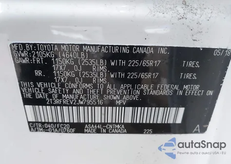 2018 Toyota Rav4 Xle из США, поврежденный, VIN 2T3RFREV2JW795516